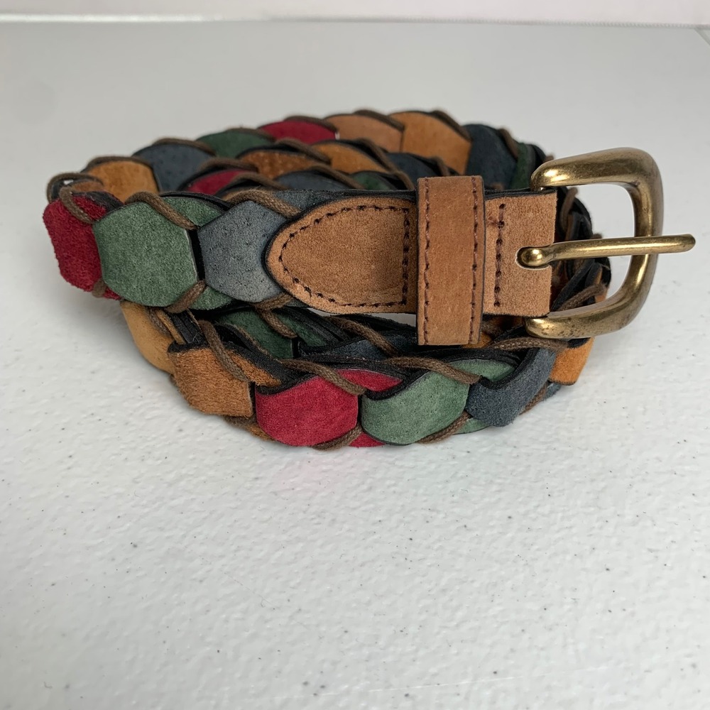 Vintage Pig Split Multicolor Woven/Braided Leather Belt Warm Tones Size Large